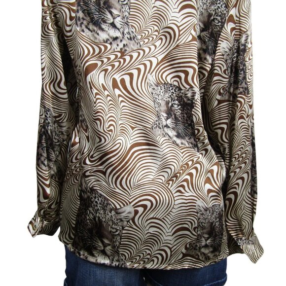 VTG 80s 90s SAFARI Leopard Animal Print Disco Novelty Button Front Shirt Top 10 - Picture 7 of 11